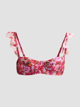 PatBO Women's Peony Print Balconette Bikini Top