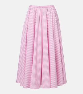 Patou Patou Pleated striped cotton poplin midi skirt