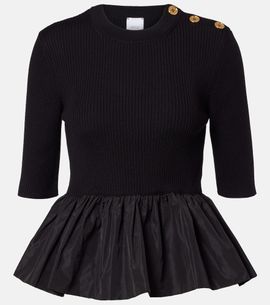 Patou Patou Ribbed-knit peplum wool top