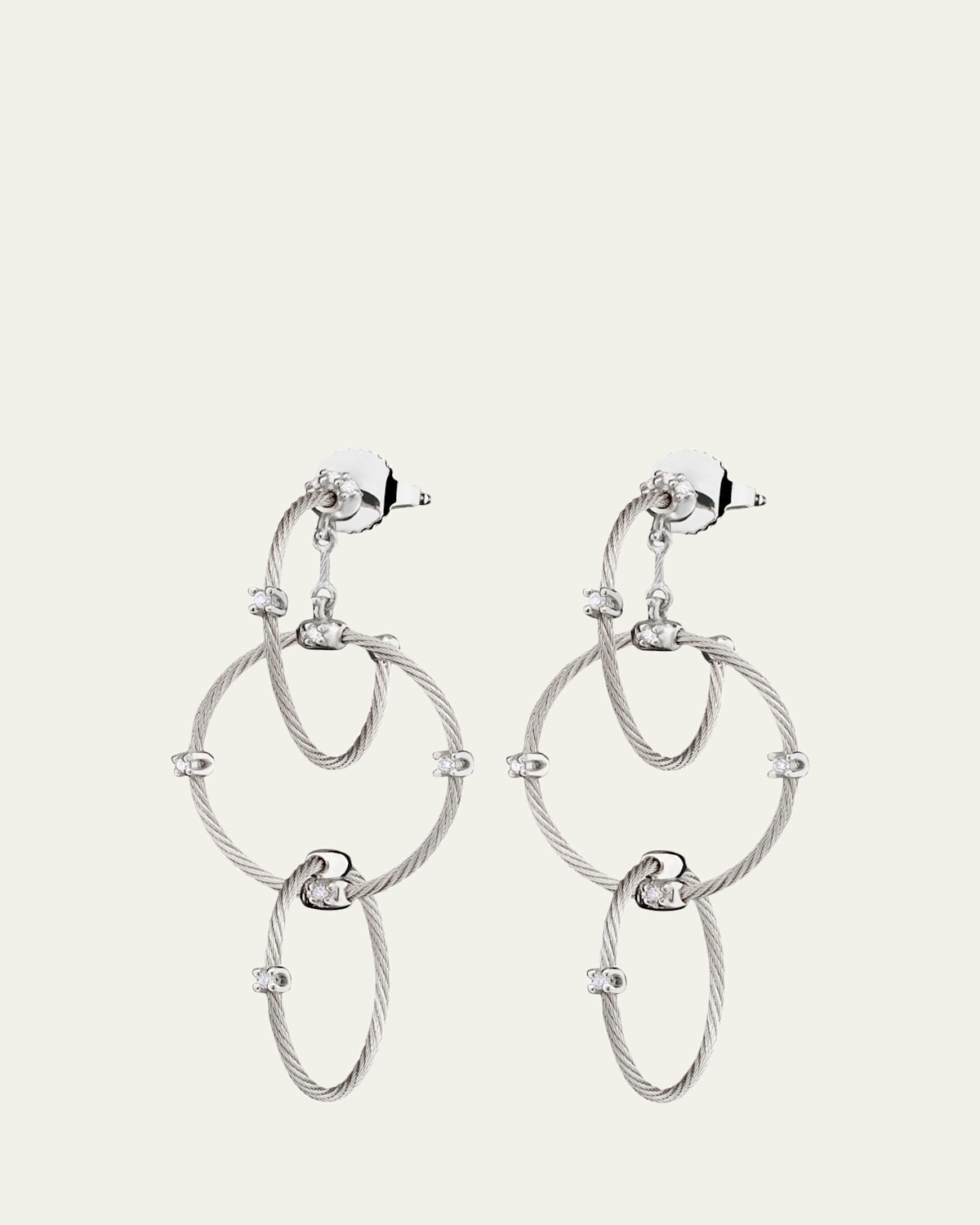 Paul Morelli 18K White Gold Diamond Triple Unity Rain Chain Earrings