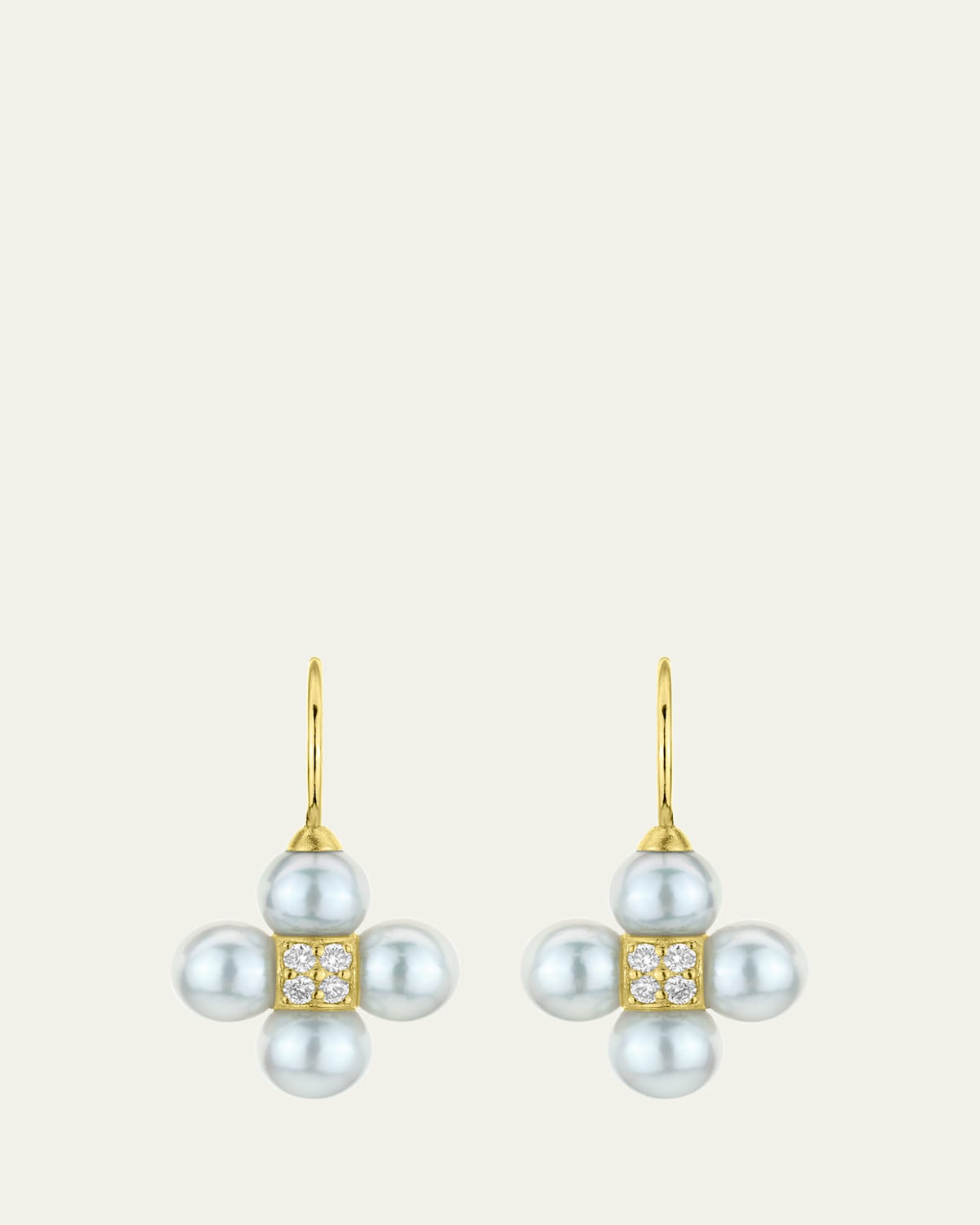 Paul Morelli 18K Yellow Gold Diamond and 6mm Pearl Sequence Wire Earrings