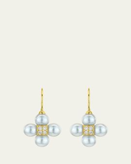 Paul Morelli 18K Yellow Gold Diamond and 6mm Pearl Sequence Wire Earrings