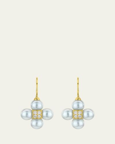 Paul Morelli 18K Yellow Gold Diamond and 6mm Pearl Sequence Wire Earrings