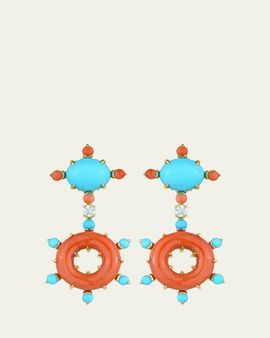 Paul Morelli 18K Yellow Gold Diamond, Turquoise and Coral Earrings