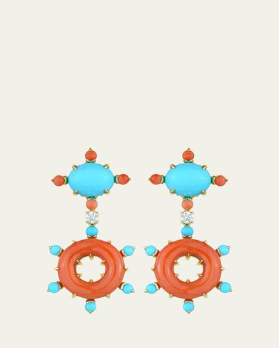 Paul Morelli 18K Yellow Gold Diamond, Turquoise and Coral Earrings