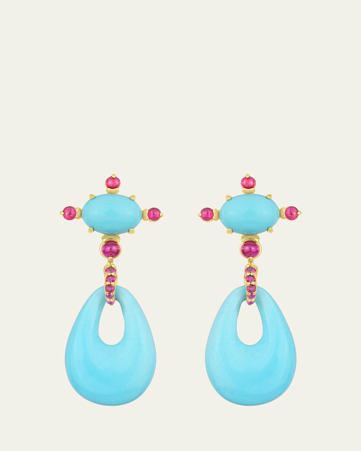 Paul Morelli 18K Yellow Gold Turquoise and Ruby Drop Earrings
