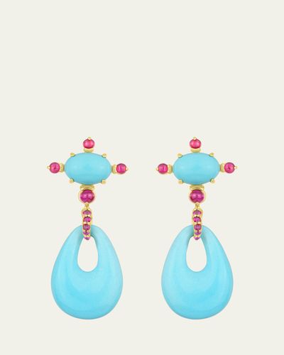 Paul Morelli 18K Yellow Gold Turquoise and Ruby Drop Earrings