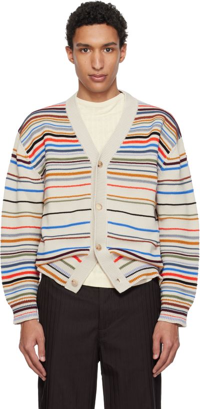 Paul Smith Paul Smith Beige 'Signature Stripe' Cotton-Blend Cardigan
