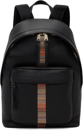 Paul Smith Paul Smith Black Leather 'Signature Stripe' Trim Backpack