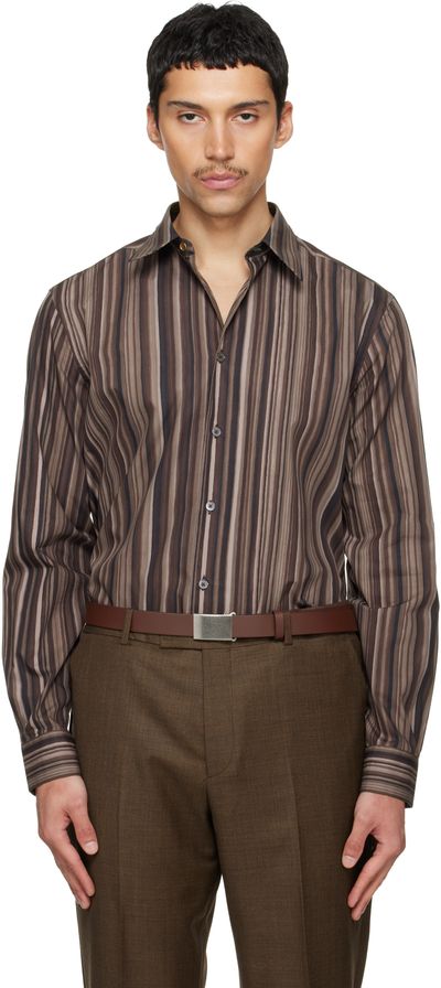 Paul Smith Paul Smith Brown 'Painted Signature Stripe' Print Cotton Shirt