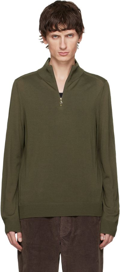 Paul Smith Paul Smith Khaki Merino Wool Half-Zip Sweater