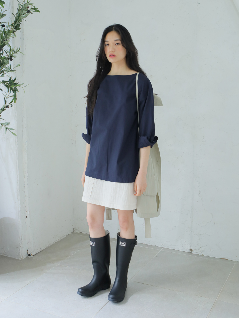 PAUL&ALICE Boat Neck Blouse_Navy