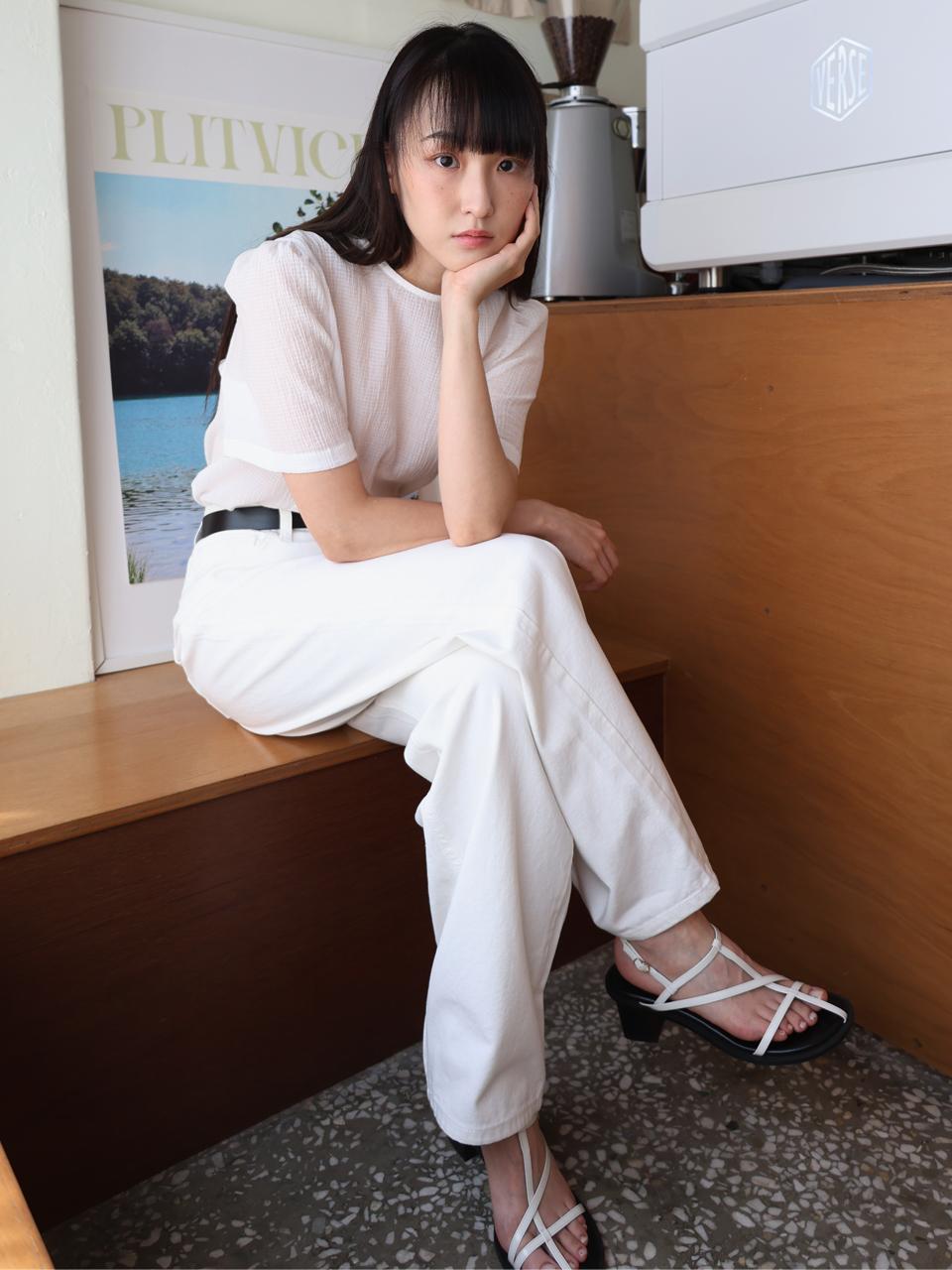 PAUL&ALICE Half Sleeve Sheer Blouse / White