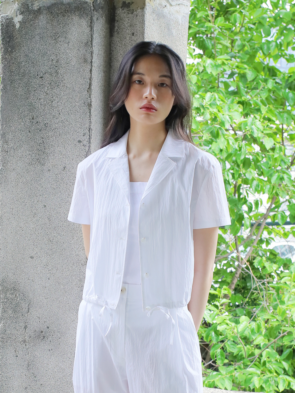 PAUL&ALICE Open Collar Blouse_White