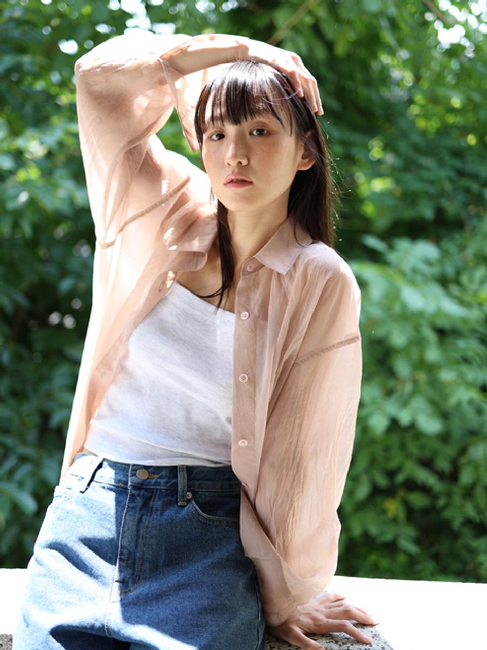 PAUL&ALICE Oversized Sheer Shirt / Pink