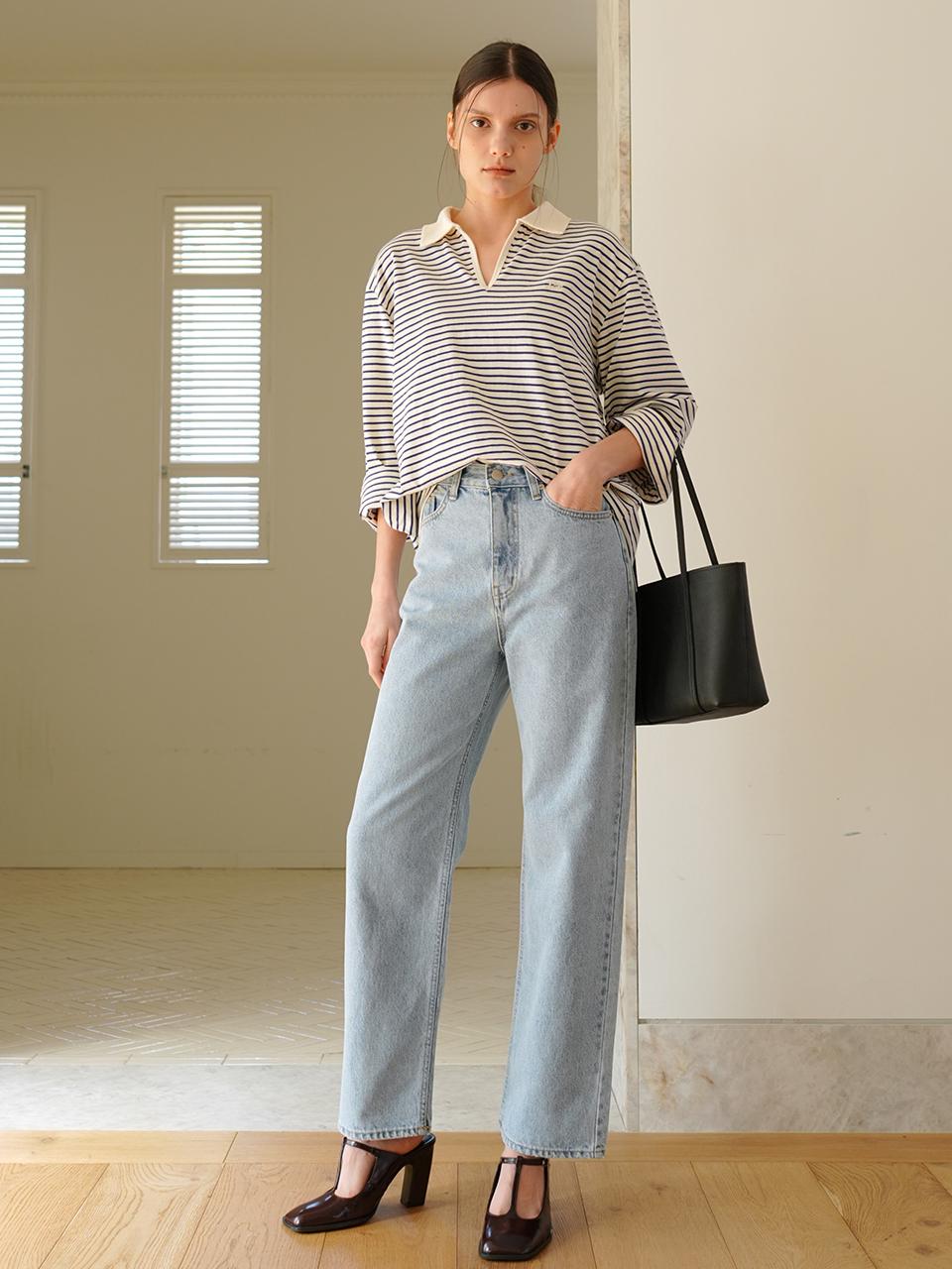 PAUL&ALICE Straight Cotton Classic Pants [Light Blue]