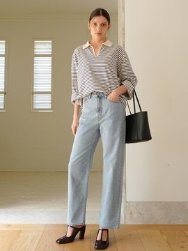 PAUL&ALICE Straight Cotton Classic Pants [Light Blue]