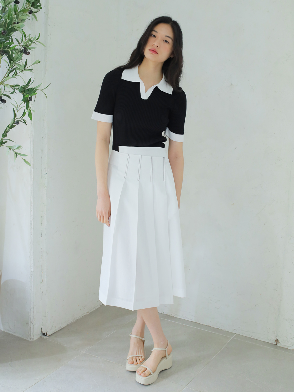 PAUL&ALICE Summer Asymmetrical Skirt_White