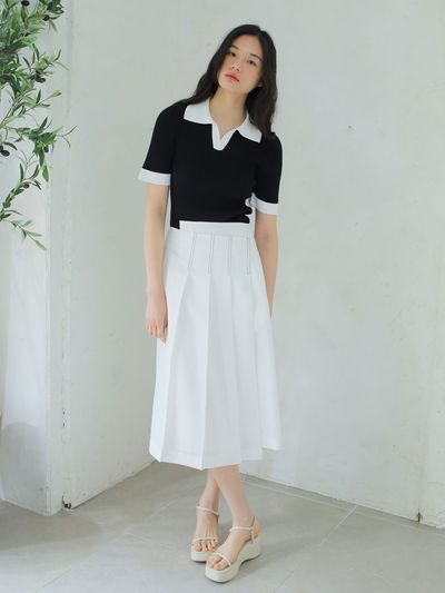 PAUL&ALICE Summer Asymmetrical Skirt_White