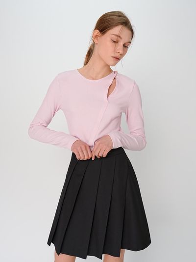 PAUL&ALICE Unbalanced button tee / 3colors