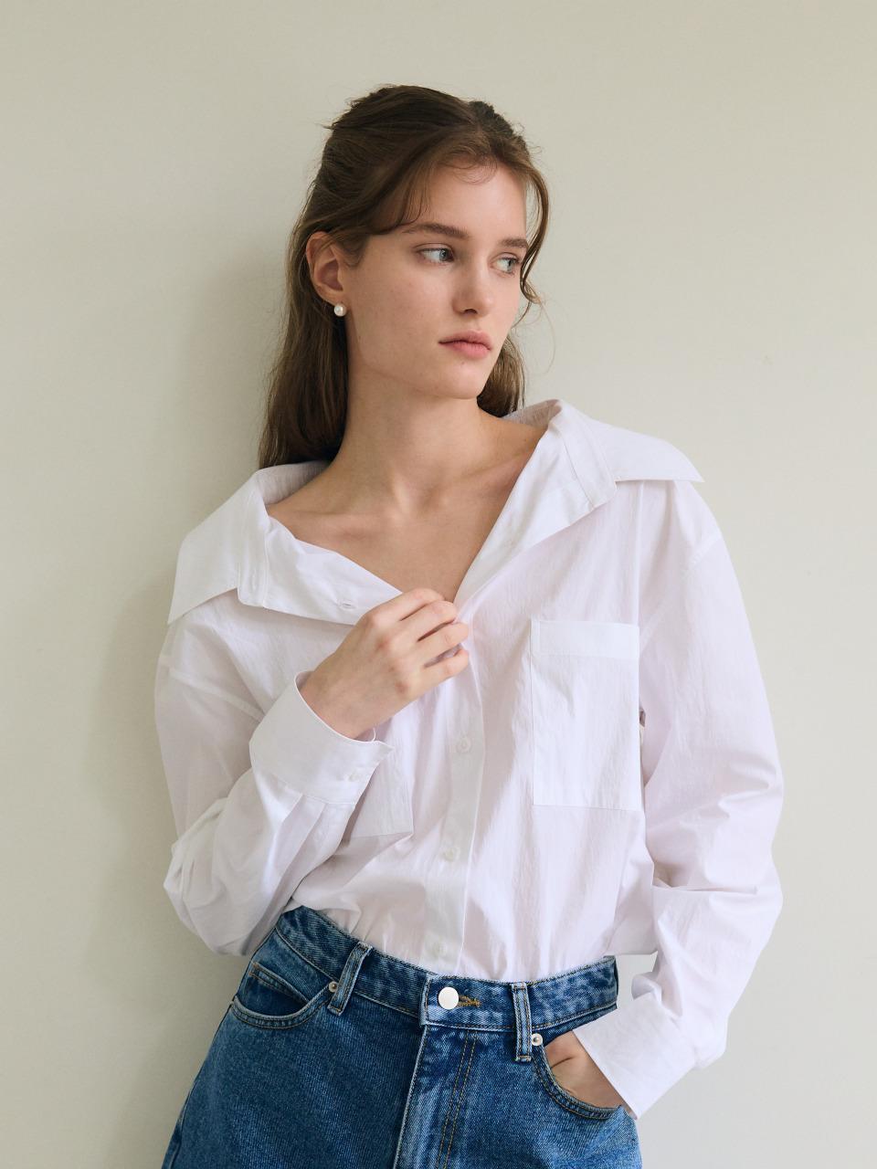 PAUL&ALICE V Neck Long Sleeve Shirt / White