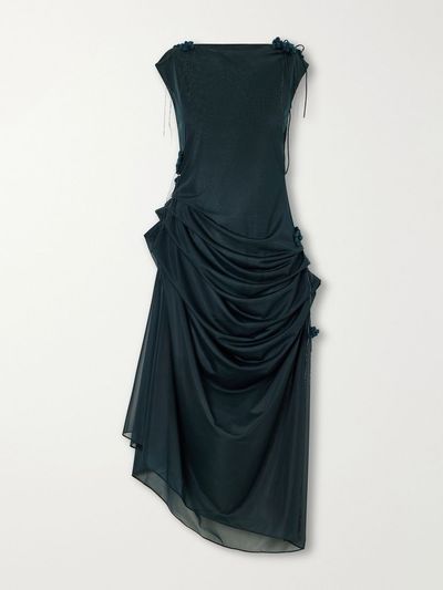 PAULINE DUJANCOURT Najia floral-appliquéd gathered asymmetric jersey midi dress