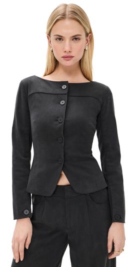 Peachy Den Peachy Den Bardot Tailored Top Onyx