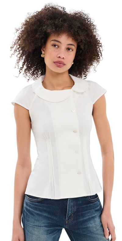 Peachy Den Missy Asymmetric Blouse Porcelain