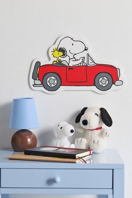 Peanuts Peanuts Snoopy & Woodstock In The Car Wood Wall Sign in Red at Urban Outfitters