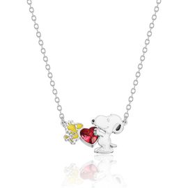 PEANUTS PEANUTS Snoopy and Woodstock Red Crystal Heart Necklace, 18''
