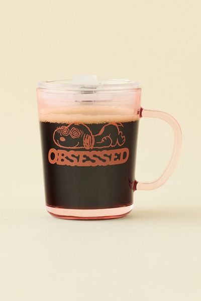 Peanuts Peanuts Snoopy Graphic Glass Travel Mug in Pink at Urban Outfitters