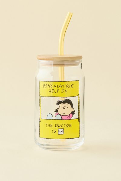 Peanuts Peanuts Snoopy Graphic To-Go Glass Tumbler in Light Yellow at Urban Outfitters