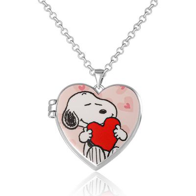 PEANUTS Peanuts Snoopy Heart Locket Pendant Necklace Silver Tone Officially Licensed 