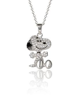 PEANUTS PEANUTS Snoopy Silver Plated 3D Pave Pendent, 18'' Chain 