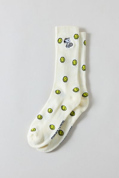Peanuts Peanuts Snoopy Tennis Embroidery Crew Sock in Cream, Men's at Urban Outfitters