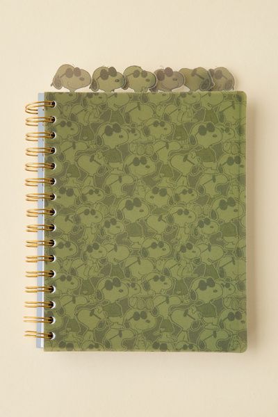 Peanuts Peanuts UO Exclusive Snoopy Tabbed Spiral Notebook in Dark Green at Urban Outfitters