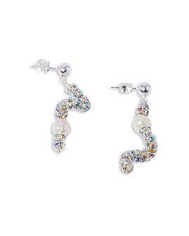 Pearl Octopuss.y Pearl Octopuss. y Tiny Snakes Crystal & Cultured Freshwater Pearl Drop Earrings in Silver Plated
