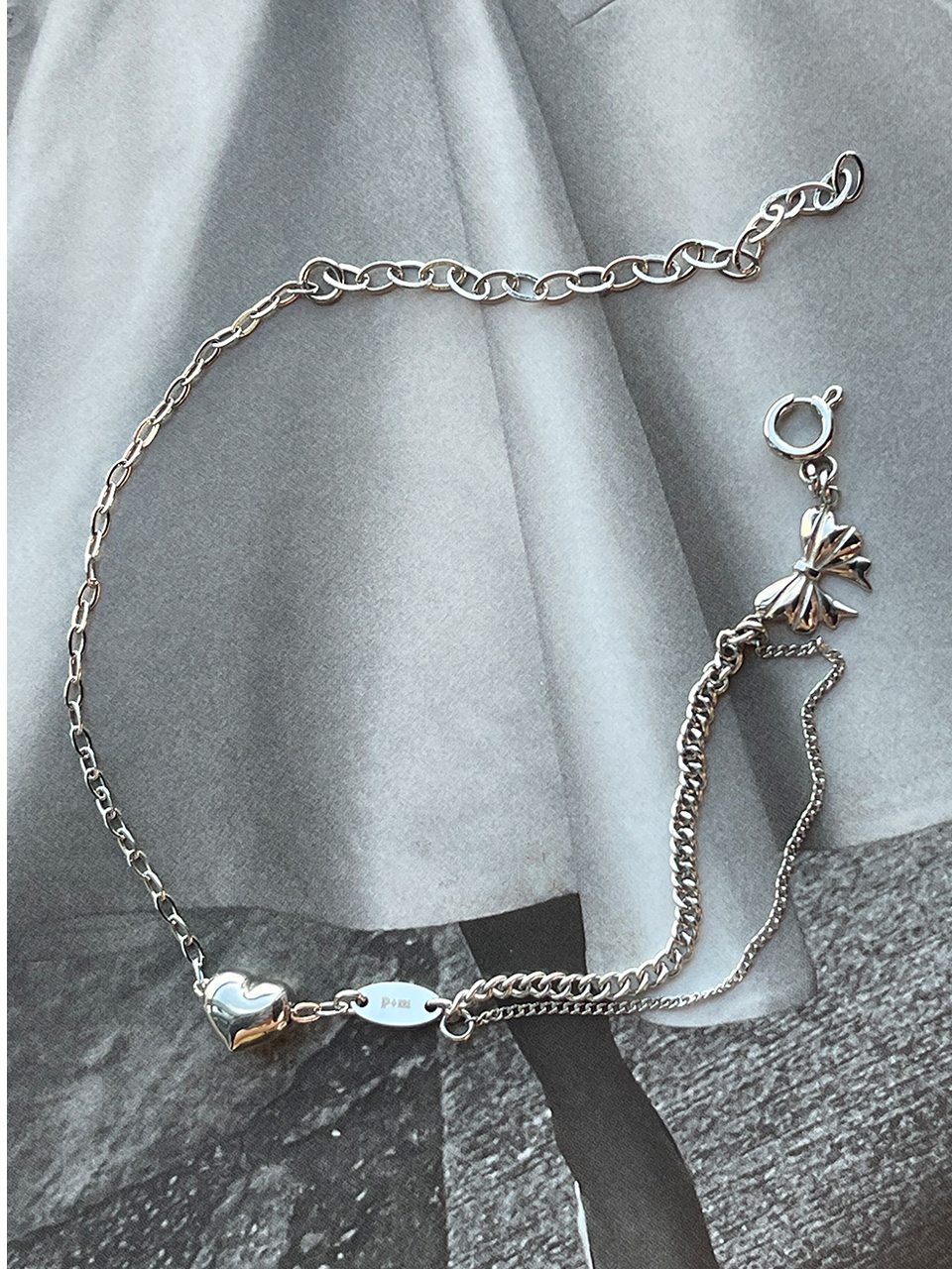 pearlymore Ribbon Heart Chain Drop Anklet