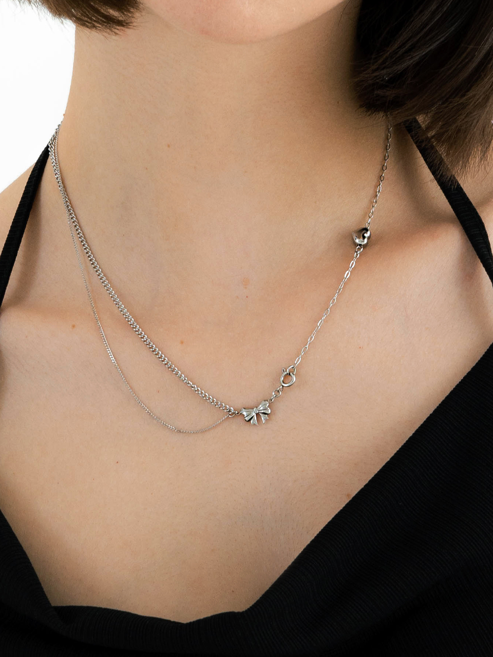 pearlymore Ribbon Heart Chain Drop Necklace