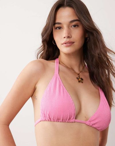 Peek & Beau Peek & Beau crinkle triangle bikini top in pink