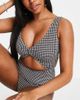 Peek & Beau Peek & Beau Fuller Bust Exclusive cut out swimsuit in black and white seersucker gingham-Multi - 1