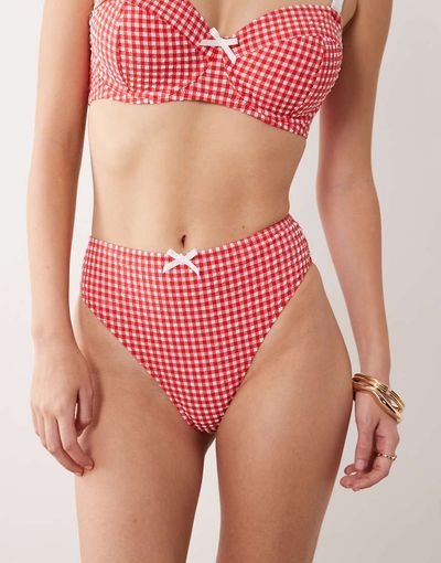 Peek & Beau Peek & Beau high waist bikini bottom with bow detail in red gingham