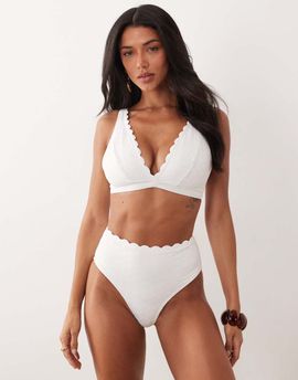 Peek & Beau Peek & Beau plunge bikini top in white broderie