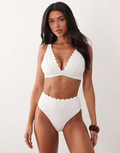 Peek & Beau Peek & Beau plunge bikini top in white broderie