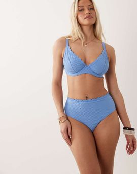 Peek & Beau Peek & Beau textured scallop trim highwaist bikini bottom in cornflower blue