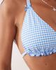 Peek & Beau Peek & Beau triangle bikini top with bow & frill trim details in blue & white gingham - 2
