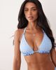 Peek & Beau Peek & Beau triangle bikini top with bow & frill trim details in blue & white gingham - 3