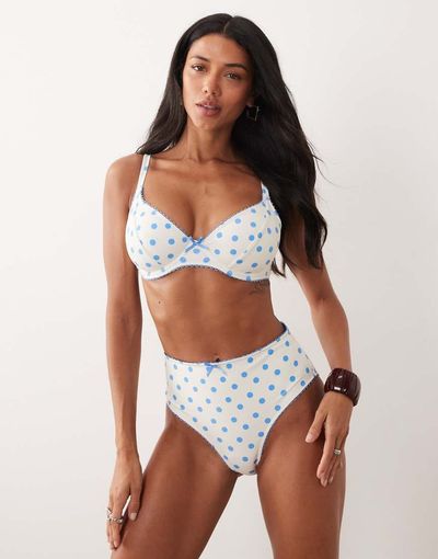 Peek & Beau Peek & Beau underwire bikini top in white & blue polka dot-Multi