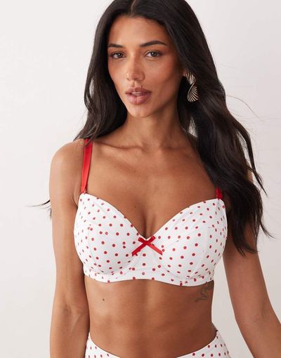 Peek & Beau Peek & Beau underwire bikini top with contrast straps in red & white polka dot