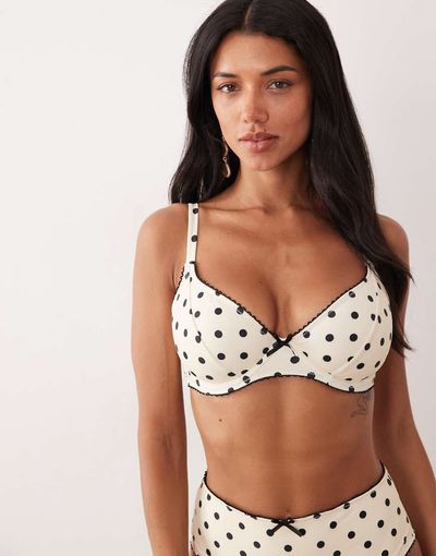 Peek & Beau Peek & Beau underwire bikini top with trim detail in black & white polka dot-Multi